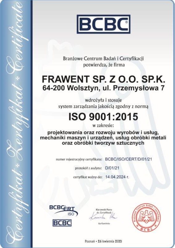 certyfikat Frawent 26-04-2021